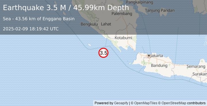 Earthquake Southern Sumatra, Indonesia (3.5 M) (2025-02-09 18:19:42 UTC)