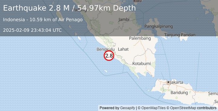 Earthquake Southern Sumatra, Indonesia (2.8 M) (2025-02-09 23:43:04 UTC)