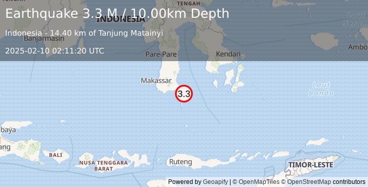 Earthquake Sulawesi, Indonesia (3.3 M) (2025-02-10 02:11:20 UTC)