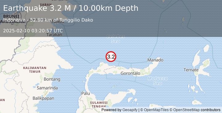 Earthquake Minahassa Peninsula, Sulawesi (3.2 M) (2025-02-10 03:20:57 UTC)