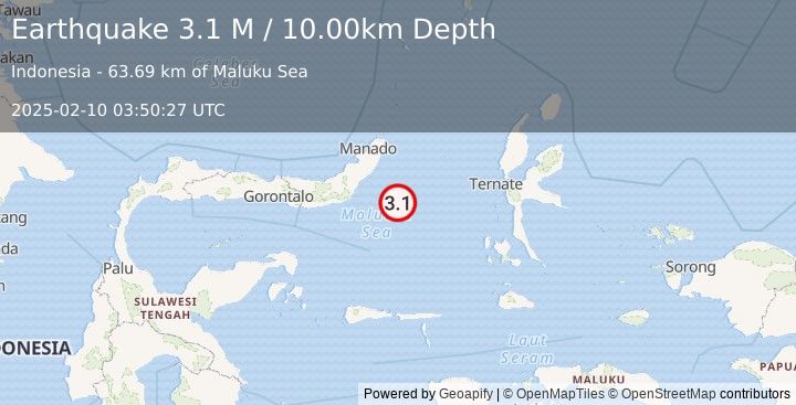 Earthquake Northern Molucca Sea (3.1 M) (2025-02-10 03:50:27 UTC)