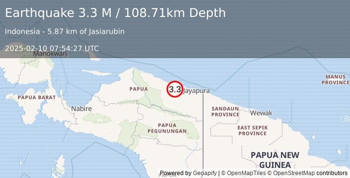 Earthquake Near North Coast of West Papua (3.3 M) (2025-02-10 07:54:27 UTC)