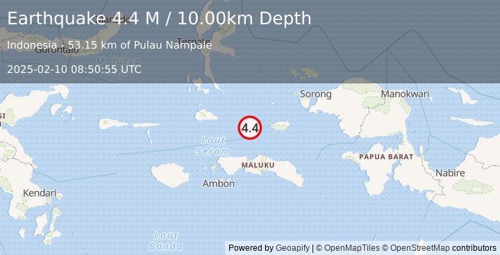 Earthquake Halmahera, Indonesia (4.4 M) (2025-02-10 08:50:55 UTC)