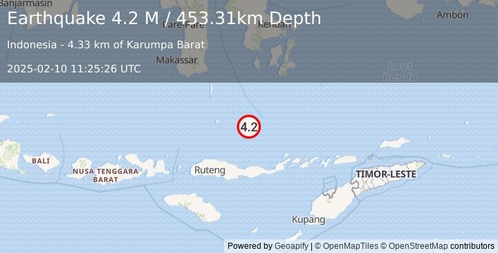 Earthquake Flores Sea (4.2 M) (2025-02-10 11:25:25 UTC)