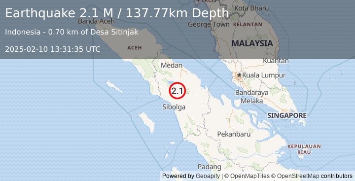 Earthquake Northern Sumatra, Indonesia (2.1 M) (2025-02-10 13:31:35 UTC)