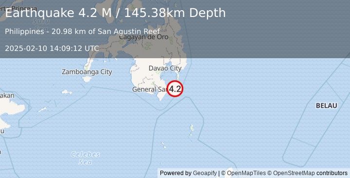 Earthquake Mindanao, Philippines (4.2 M) (2025-02-10 14:09:12 UTC)