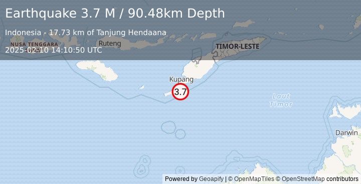 Earthquake Timor Region (3.7 M) (2025-02-10 14:10:50 UTC)