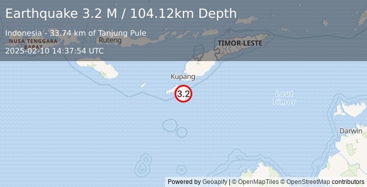 Earthquake Timor Region (3.2 M) (2025-02-10 14:37:54 UTC)