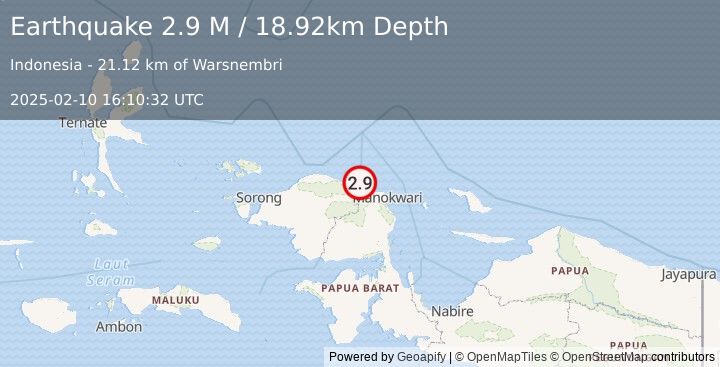 Earthquake West Papua Region, Indonesia (2.9 M) (2025-02-10 16:10:32 UTC)