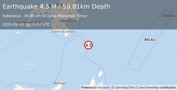 Earthquake Talaud Islands, Indonesia (4.5 M) (2025-02-10 18:25:57 UTC)