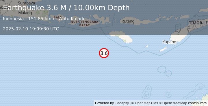 Earthquake South of Sumbawa, Indonesia (3.6 M) (2025-02-10 19:09:30 UTC)