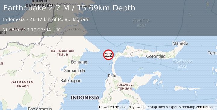 Earthquake Minahassa Peninsula, Sulawesi (2.2 M) (2025-02-10 19:23:04 UTC)