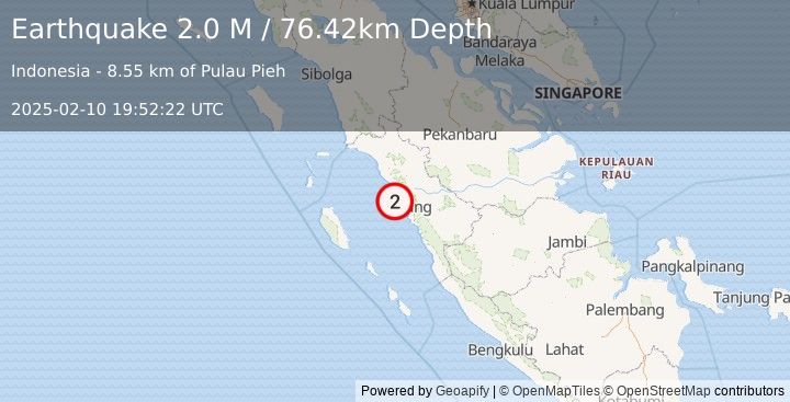 Earthquake Southern Sumatra, Indonesia (2.0 M) (2025-02-10 19:52:22 UTC)