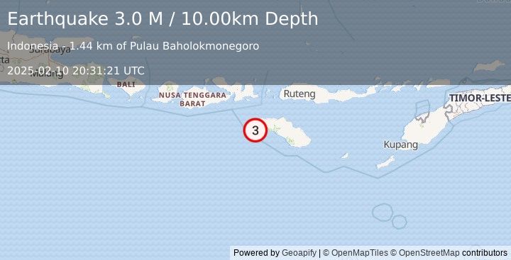 Earthquake Sumba Region, Indonesia (3.0 M) (2025-02-10 20:31:21 UTC)