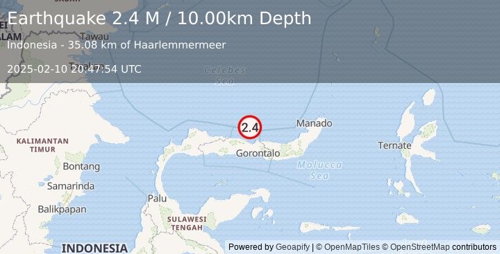 Earthquake Minahassa Peninsula, Sulawesi (2.4 M) (2025-02-10 20:47:54 UTC)