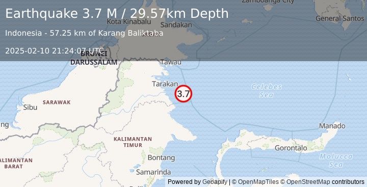 Earthquake Celebes Sea (3.7 M) (2025-02-10 21:24:07 UTC)