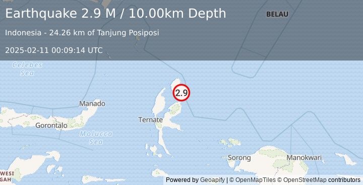 Earthquake Halmahera, Indonesia (2.9 M) (2025-02-11 00:09:14 UTC)