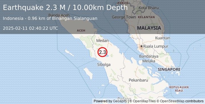 Earthquake Northern Sumatra, Indonesia (2.3 M) (2025-02-11 02:40:22 UTC)