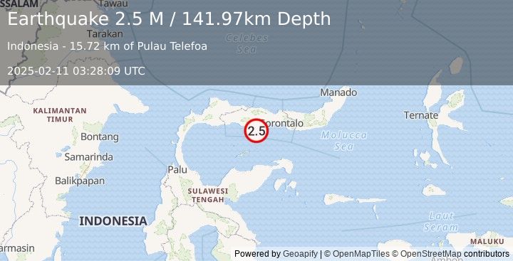 Earthquake Minahassa Peninsula, Sulawesi (2.5 M) (2025-02-11 03:28:09 UTC)