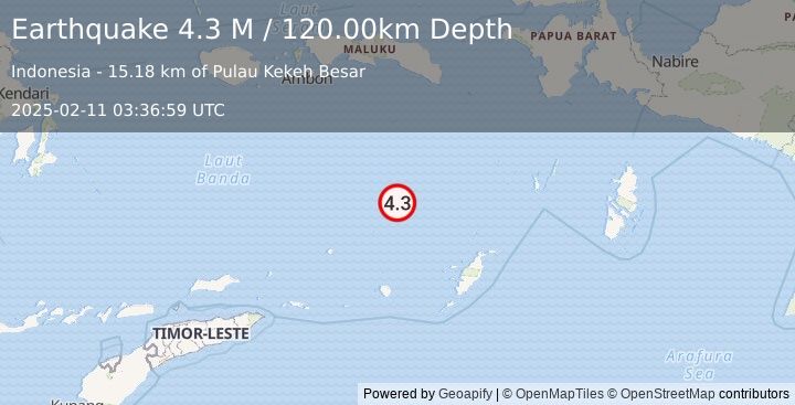 Earthquake Banda Sea (4.3 M) (2025-02-11 03:36:59 UTC)