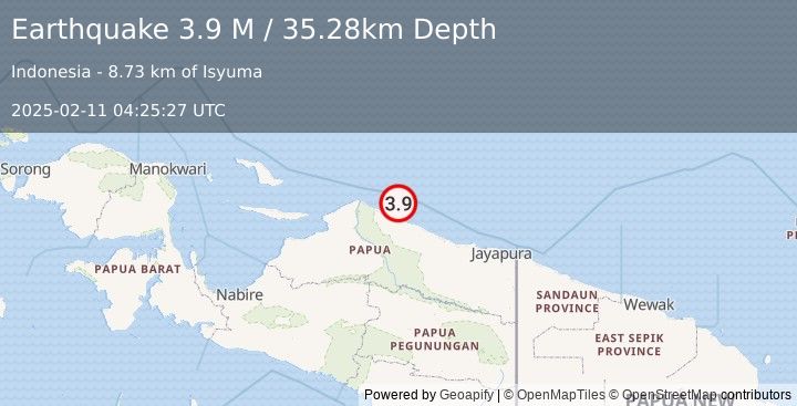 Earthquake Near North Coast of West Papua (3.9 M) (2025-02-11 04:25:27 UTC)