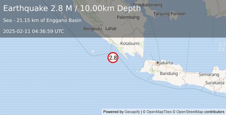 Earthquake Southern Sumatra, Indonesia (2.8 M) (2025-02-11 04:36:59 UTC)