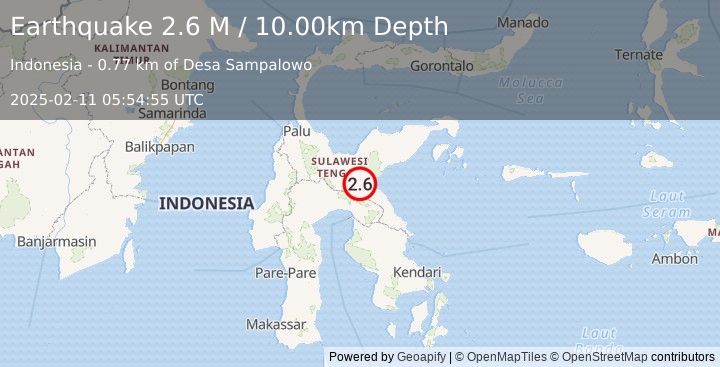 Earthquake Sulawesi, Indonesia (2.6 M) (2025-02-11 05:54:55 UTC)