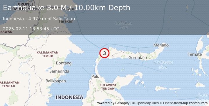 Earthquake Minahassa Peninsula, Sulawesi (3.0 M) (2025-02-11 13:53:45 UTC)