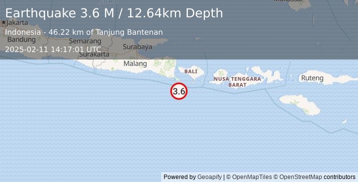 Earthquake South of Bali, Indonesia (3.6 M) (2025-02-11 14:17:01 UTC)