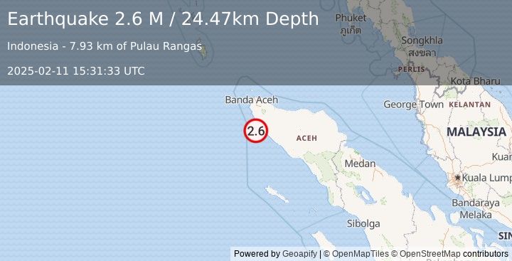 Earthquake Northern Sumatra, Indonesia (2.6 M) (2025-02-11 15:31:33 UTC)