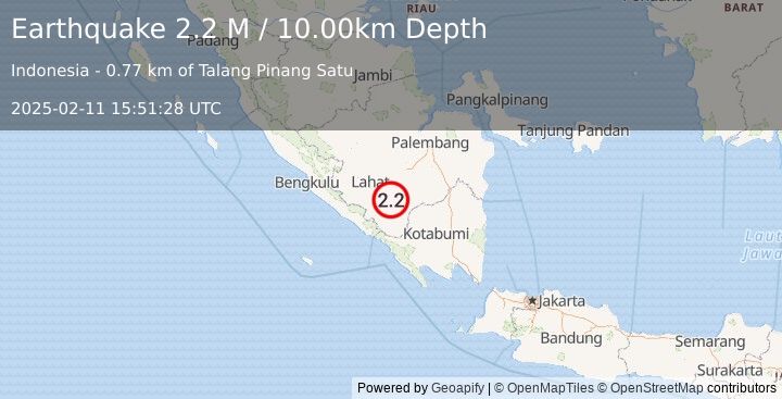 Earthquake Southern Sumatra, Indonesia (2.2 M) (2025-02-11 15:51:28 UTC)