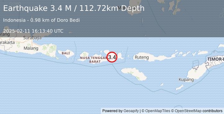 Earthquake Sumbawa Region, Indonesia (3.4 M) (2025-02-11 16:13:40 UTC)