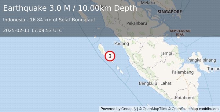 Earthquake Southern Sumatra, Indonesia (3.0 M) (2025-02-11 17:09:53 UTC)