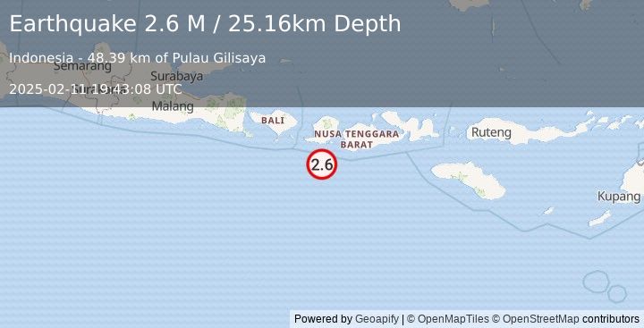 Earthquake Sumbawa Region, Indonesia (2.6 M) (2025-02-11 19:43:08 UTC)