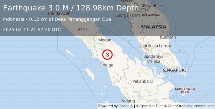 Earthquake Northern Sumatra, Indonesia (3.0 M) (2025-02-11 21:57:20 UTC)