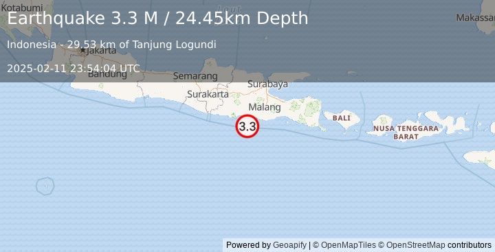 Earthquake Java, Indonesia (3.3 M) (2025-02-11 23:54:04 UTC)