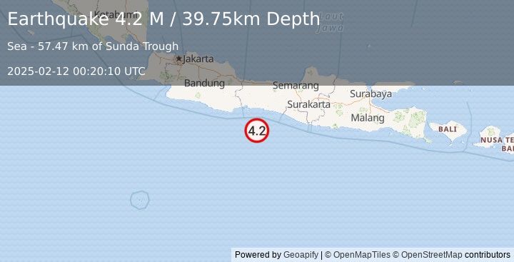 Earthquake Java, Indonesia (4.2 M) (2025-02-12 00:20:10 UTC)