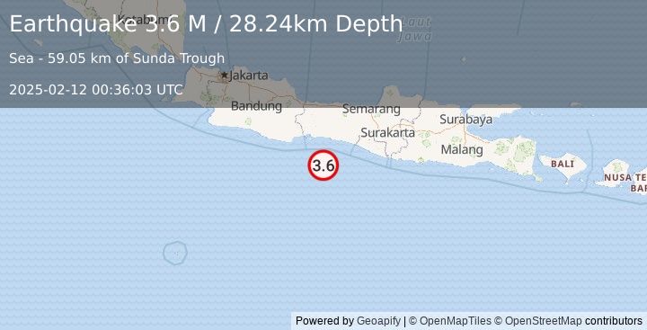 Earthquake Java, Indonesia (3.6 M) (2025-02-12 00:36:03 UTC)