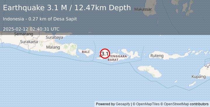 Earthquake Sumbawa Region, Indonesia (3.1 M) (2025-02-12 02:40:31 UTC)