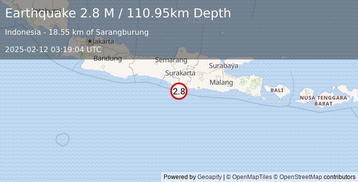 Earthquake Java, Indonesia (2.8 M) (2025-02-12 03:19:04 UTC)