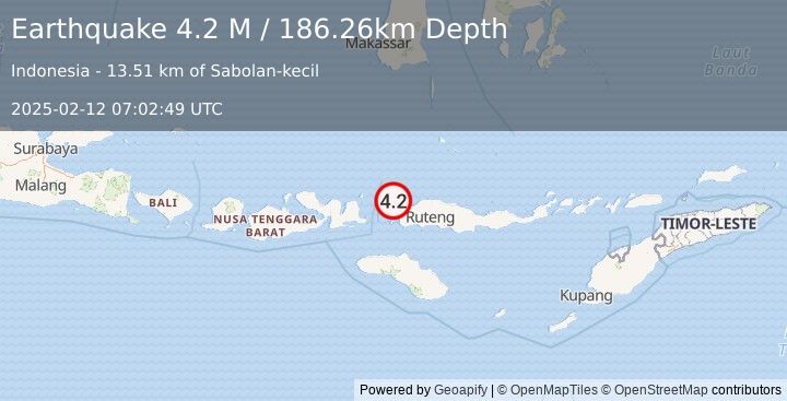 Earthquake Flores Region, Indonesia (4.2 M) (2025-02-12 07:02:49 UTC)