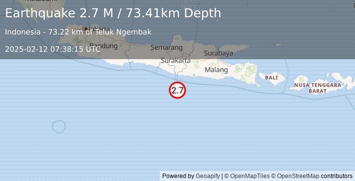 Earthquake Java, Indonesia (2.7 M) (2025-02-12 07:38:15 UTC)