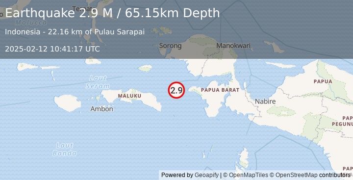 Earthquake West Papua Region, Indonesia (2.9 M) (2025-02-12 10:41:17 UTC)