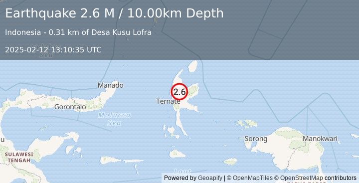 Earthquake Halmahera, Indonesia (2.6 M) (2025-02-12 13:10:35 UTC)