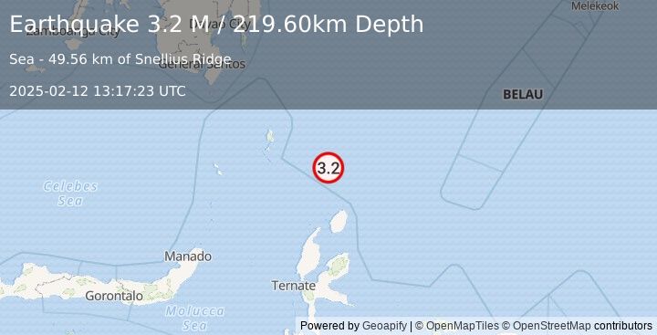 Earthquake North of Halmahera, Indonesia (3.2 M) (2025-02-12 13:17:23 UTC)