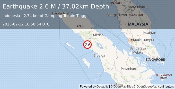 Earthquake Northern Sumatra, Indonesia (2.6 M) (2025-02-12 16:50:54 UTC)