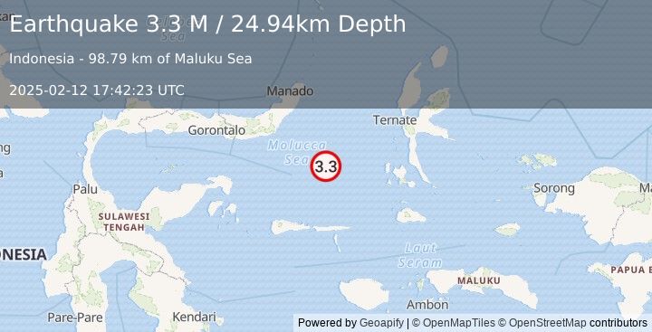 Earthquake Southern Molucca Sea (3.3 M) (2025-02-12 17:42:23 UTC)