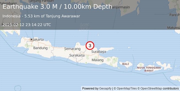 Earthquake Java, Indonesia (3.0 M) (2025-02-12 23:14:22 UTC)