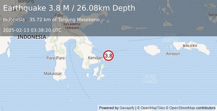 Earthquake Sulawesi, Indonesia (3.8 M) (2025-02-13 03:38:20 UTC)