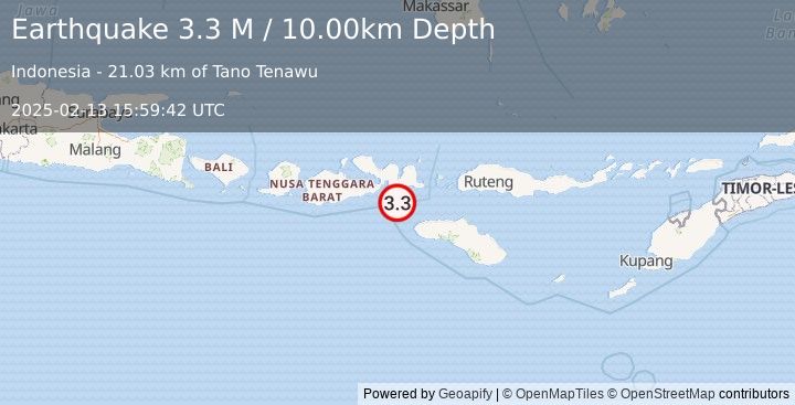 Earthquake Sumbawa Region, Indonesia (3.3 M) (2025-02-13 15:59:42 UTC)